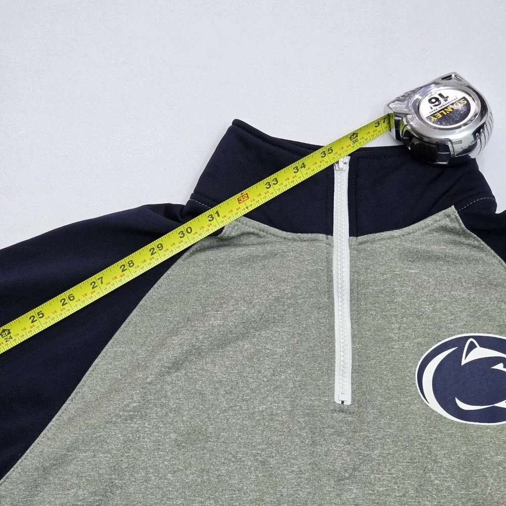 Penn State Nittany Lions Quarter Zip Pullover Sweatshirt Gray Navy Mens Large